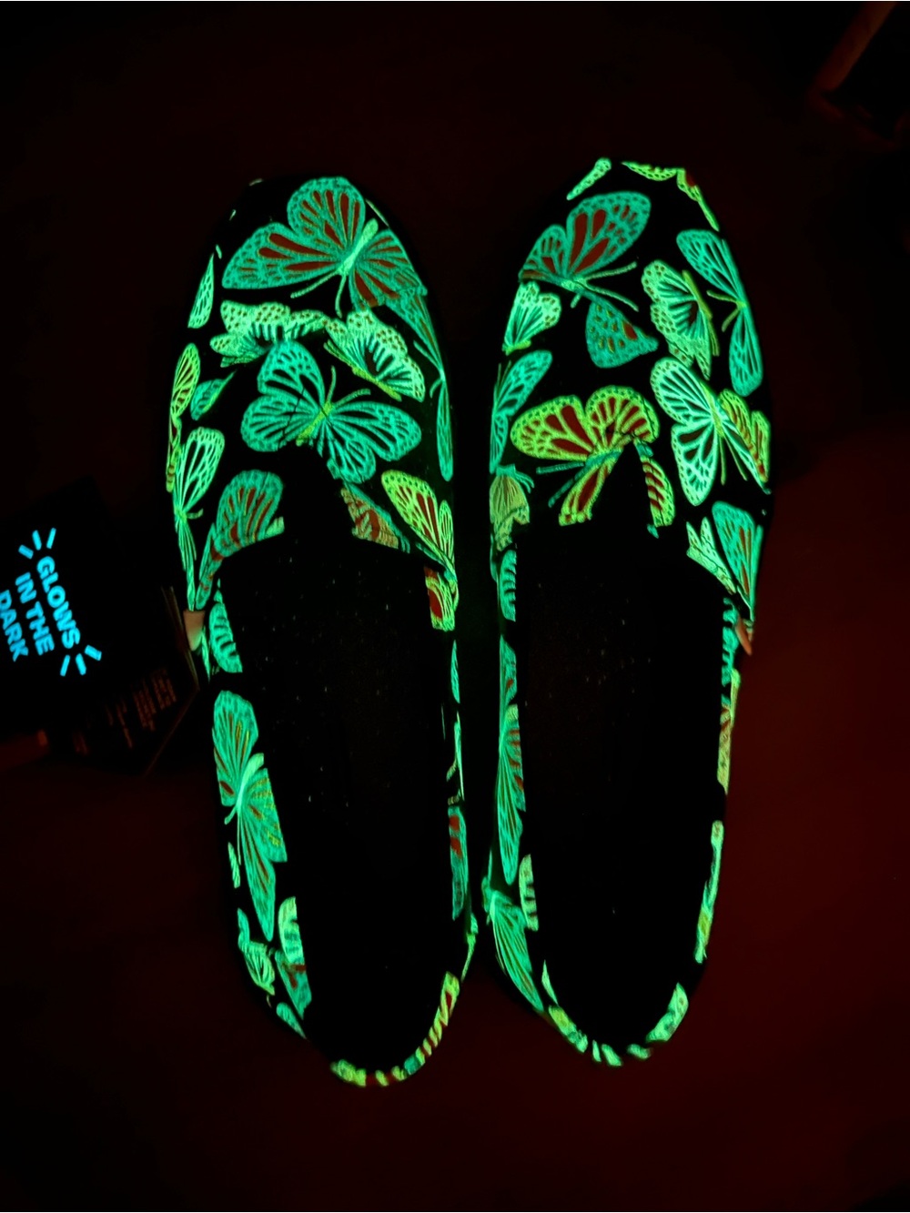 TOMS Alpargata Cupsole Glow in the Dark Black Butterfly Ortholite Flats sz 6